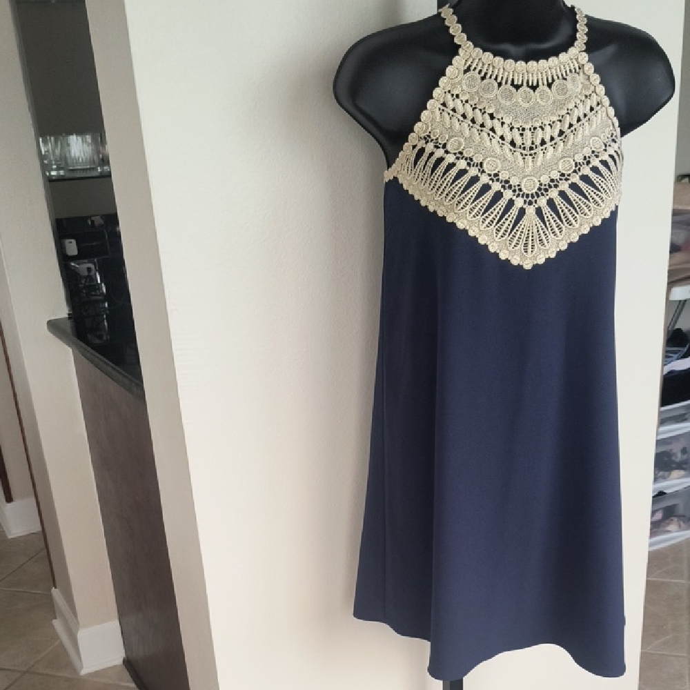 Lilly Pulitzer Navy and Cream Crochet Halter Dress